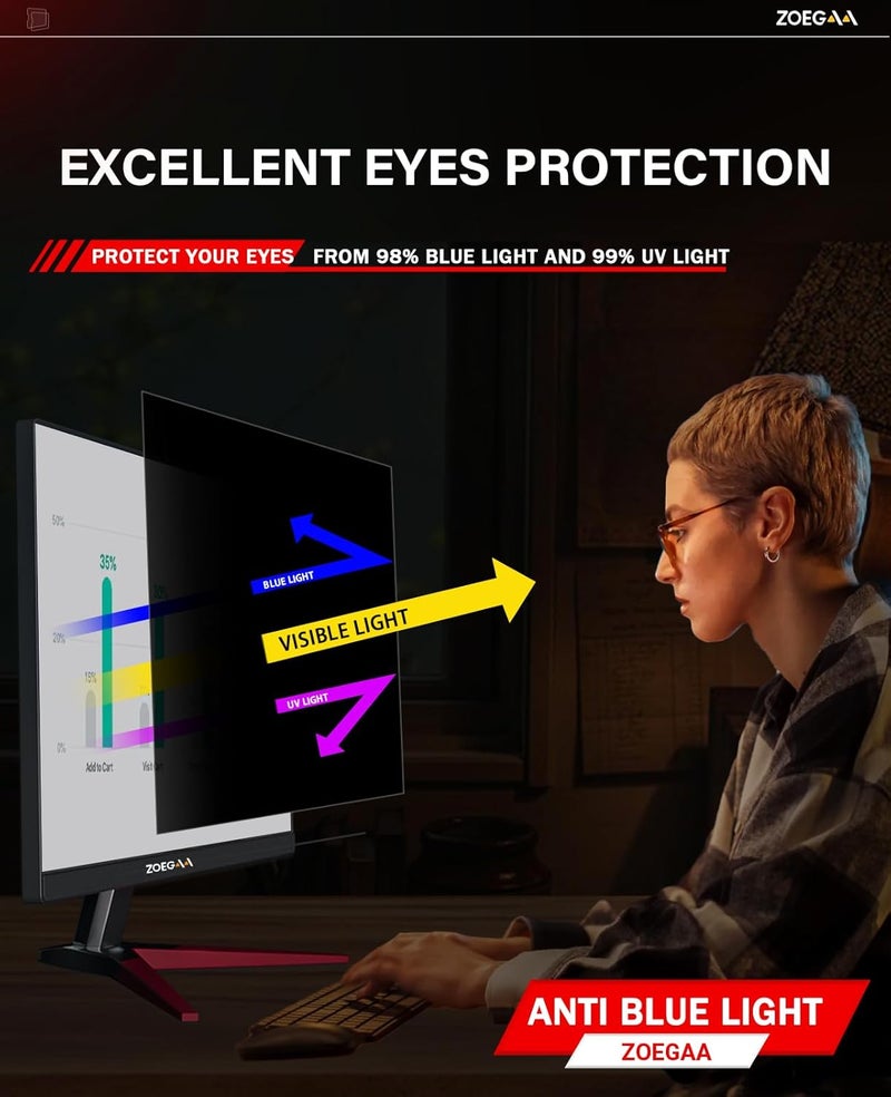 ZOEGAA 28 Inch 16:9 Computer Privacy Screen for Widescreen Monitor, 28 inch Removable Anti Blue Light Glare Eye Protection Shield, Black Blackout Anti Spy Desktop Security Private Filter - Image 5